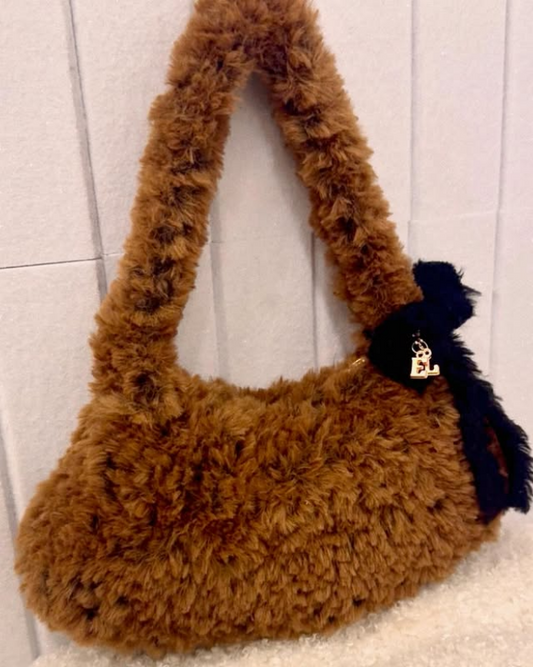 Handmade crochet faux-fur bag